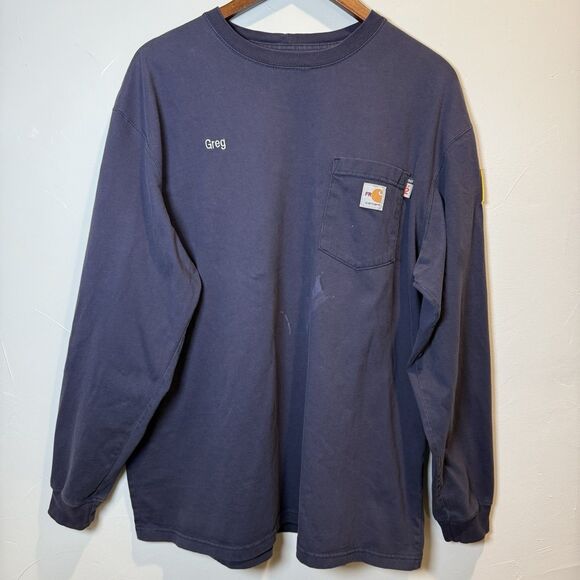 Carhartt  Men's Force Flame Resistant FR Long Sleeve Navy Shirt Size XL *SPOTS* - Picture 1 of 16